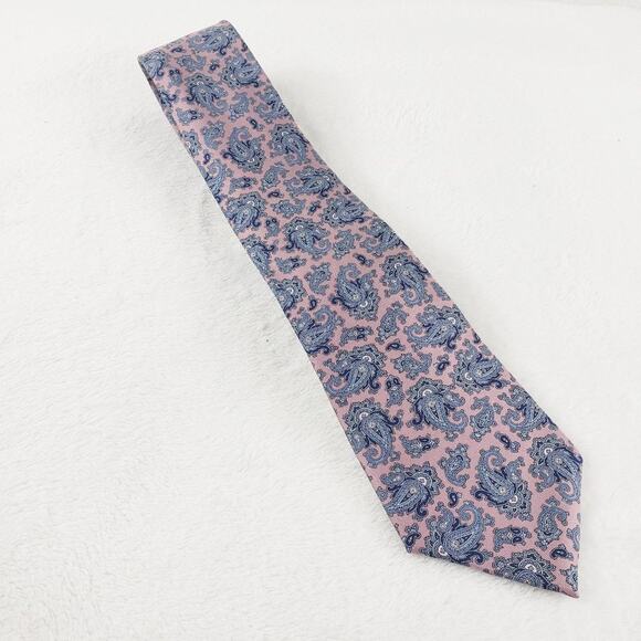 Vintage Mario Valentino 100% Italian Silk Paisley Pink and Blue Tie Made USA - Picture 1 of 6